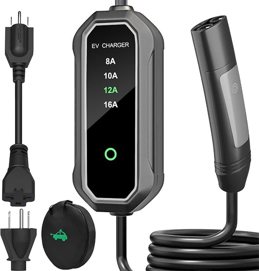 Tesla Level 1/2 EV Charger,16A Electric Car Mobile Charger for Tesla 25ft Cable with 240V NEMA 6-20 Plug, 120V NEMA 5-15 Adapter, NACS Connector, Home Portable Wall Charger for Tesla ModelY/3/S/X