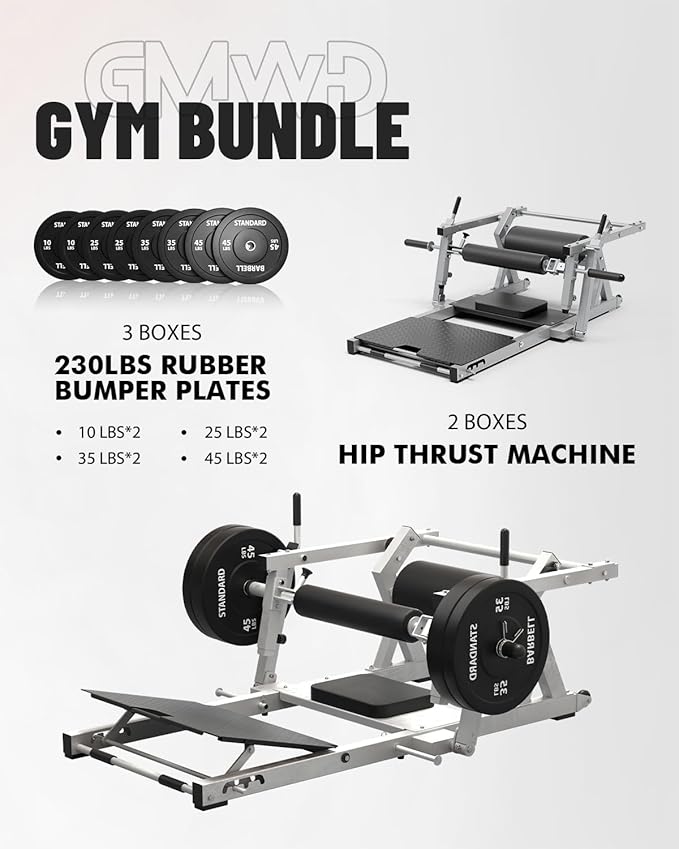 GMWD Hip Thrust Machine, 800LBS Plate-Loaded Glute Bridge Machine with Weight Holder, Heavy Duty Butt Exercise Equipment for Glute Muscles Building and Butt Shaping, Adjustable Footboard, Red