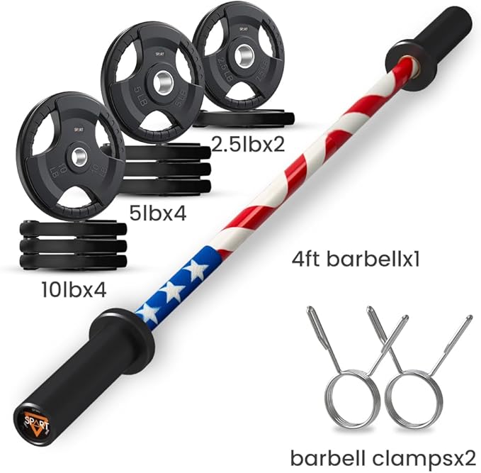 4FT Olympic Barbell Bar, 47Inch Straight Weight Bar with 2 Collars, Solid Olympic Bar with Bearings, 500Lbs Capacity Weightlifting Bar for Home Gym Strength Training, Suitable for 2 Inch Plates