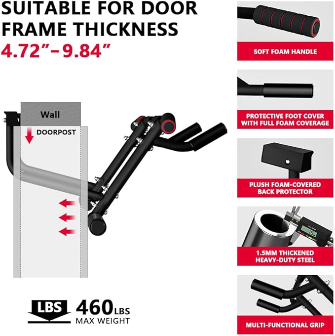 ONETWOFIT 2025 Upgrade Multi-Grip Pull Up Bar for Doorway - 460 lbs Heavy Duty Chin-Up Bar for Home Gym Exercise, Door Frame Pull Up Bar for Almost All Doors