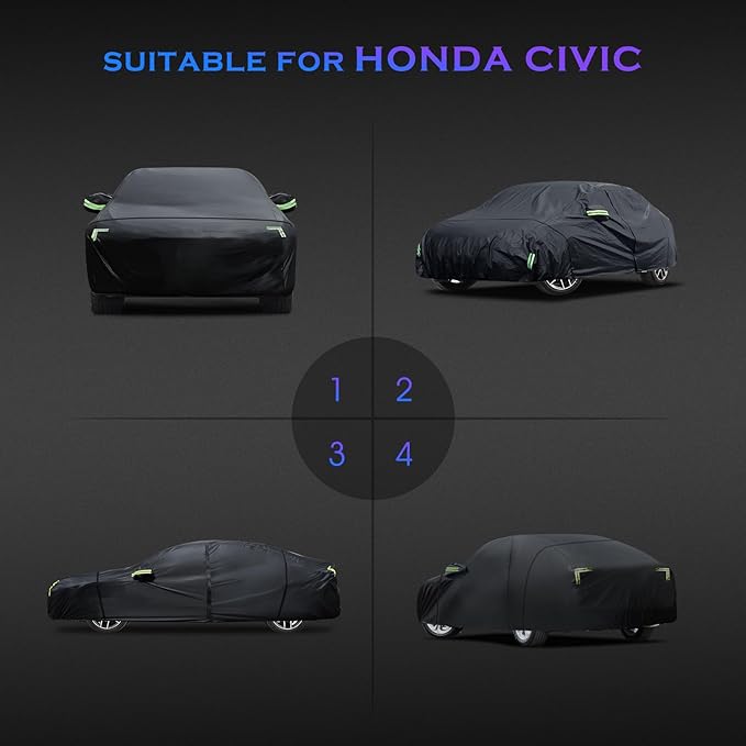 Car Cover Custom Fit for Honda Civic 1991-2025,Toyota Corolla 2000-2025,6 Layers Truck Cover Waterproof All Weather for Automobiles,Outdoor Full Exterior Cover,Rain, Sun, Wind Protection,Black