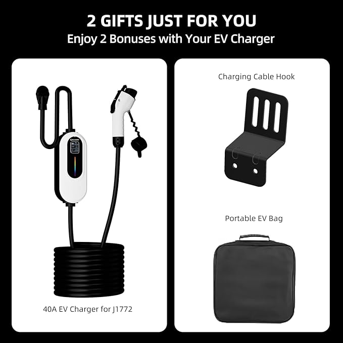 Level 2 EV Charger 40A 240V, 9.6kW Fast Charging with WiFi & APP Control, Plug-and-Play Portable EVSE, Adjustable Current & Delay Timer, 25FT Cable, NEMA 14-50 Plug, ETL Listed for All SAE J1772 EVs