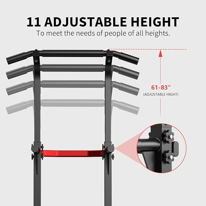 ZENOVA Pull Up Bar Dip Bar Power Tower Workout Dip Station Height Adjustable Free Standing Chin Up Bar Home Gym Equipment 300LBS Weight Capacity