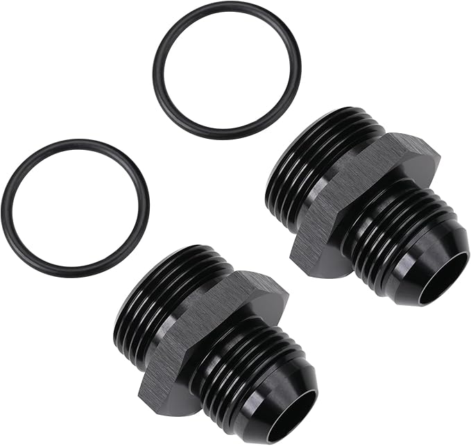 12AN Male Flare to 16AN ORB O-ring Boss Fuel Pump Rail Adapter Fitting Aluminum Black, Pack of 2