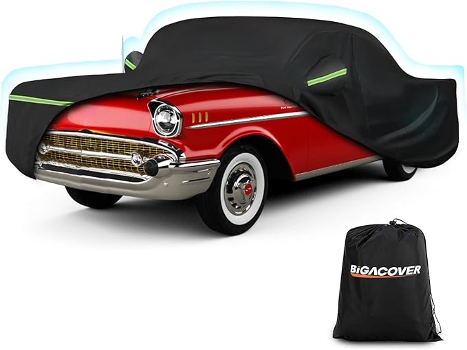 Waterproof Car Covers for Chevrolet Bel Air/150/210 1950-1957 Sedan/Coupe/Hardtop, 420D Oxford Cloth Sun Heat Protection Outdoor Full Covers with Driver Side Zipper Windproof Heavy Duty All Weather