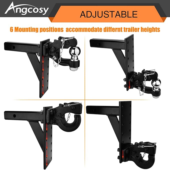 6-Position Pintle Mount for 2" Hitch Receiver, 5,000 lbs, 10.5-Inch Length, Black