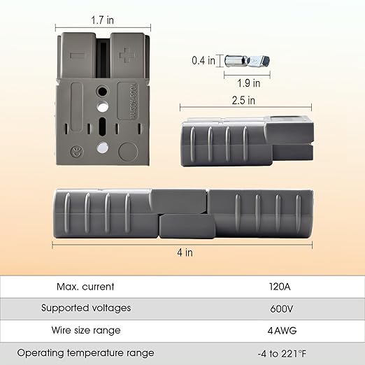 4 Pack 120AMP Battery Quick Connect Disconnect Kit - 4 Gauge Wire Harness Plug Set for Winch, RV, Truck, Car, ATV, Motor - Heavy Duty Power Connector with Cables (Gray)