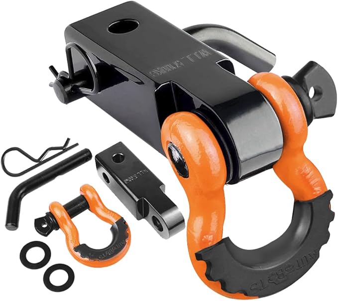 AUTOBOTS Tow Hitch Receiver 2", 45,000 Lbs Break Strength Shackle Hitch Receiver with 5/8" Screw Pin, 3/4 Shackle, Towing Accessories for Vehicle Trailer Recovery Off-Road Orange&Black