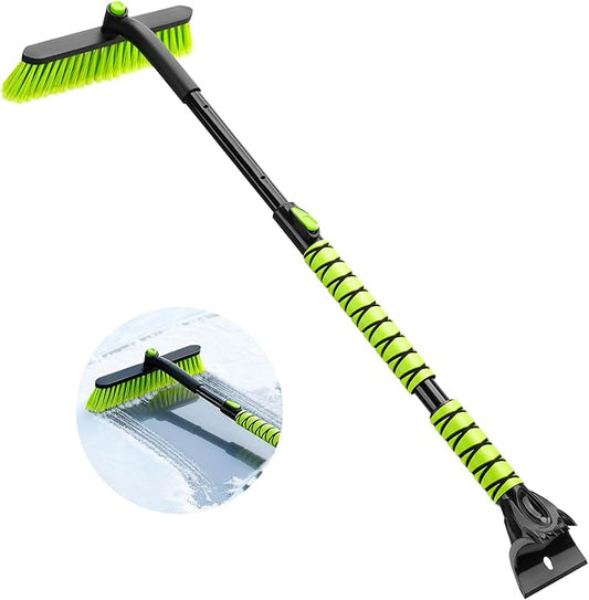 44" Snow Brush and Ice Scraper for Car Windshield, Extendable Snow Brush 360° Rotating Snow Removal Tool with Comfortable Foam Grip for Truck Vehicle Automobile Car (Green)