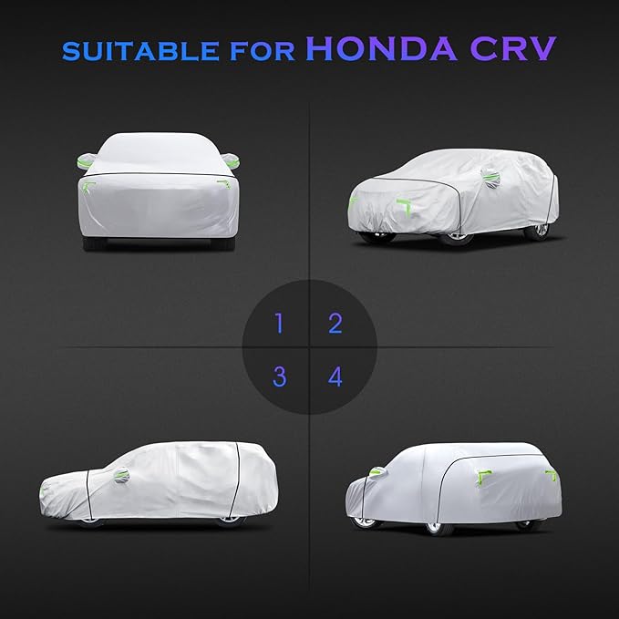 Car Cover Custom Fit for Honda CRV 1997-2025,Toyota RAV4 1996-2025,6 Layers Truck Cover Waterproof All Weather for Automobiles,Outdoor Full Exterior Cover,Rain, Sun, Wind Protection,Silver