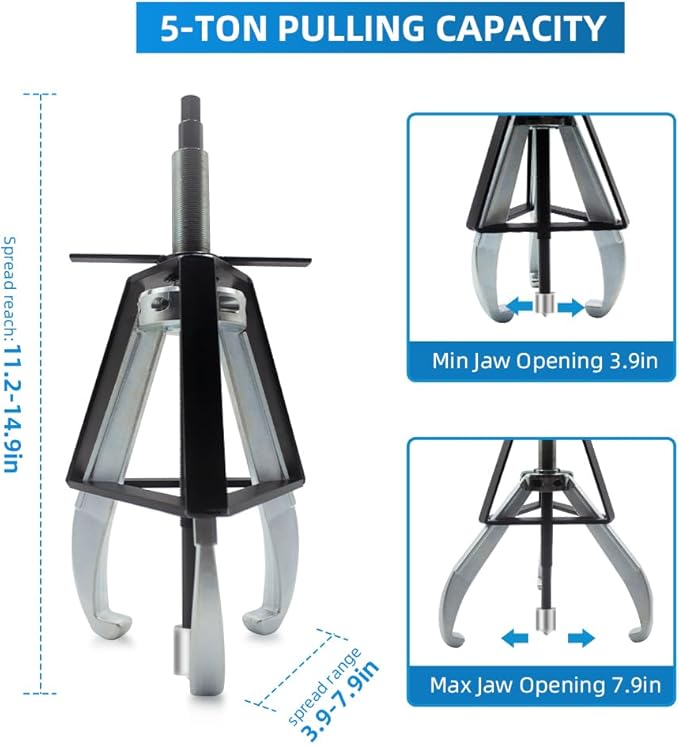BESTOOL 3 Jaw Gear Puller,5 Ton Pulley Puller Tool, Removal Tool for Gears, Pulley, Flywheel