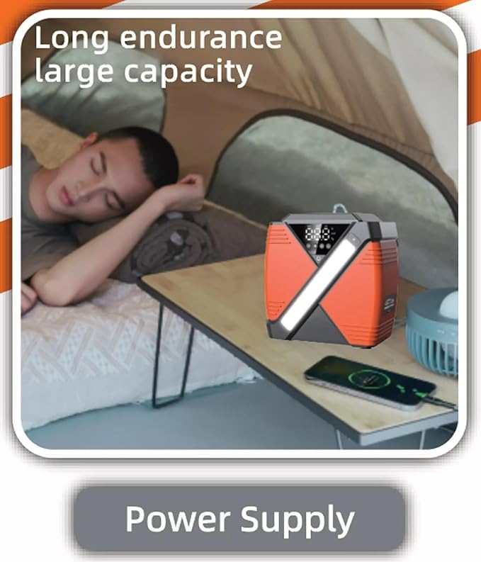 Audiobank A12 Multifunction 1500A Jump Starter with Air Compressor, 12000mAh Power Bank, 3A USB Charging, LED Flashlight, Compact Design for Cars, SUVs, Motorcycles, and Inflatable Items