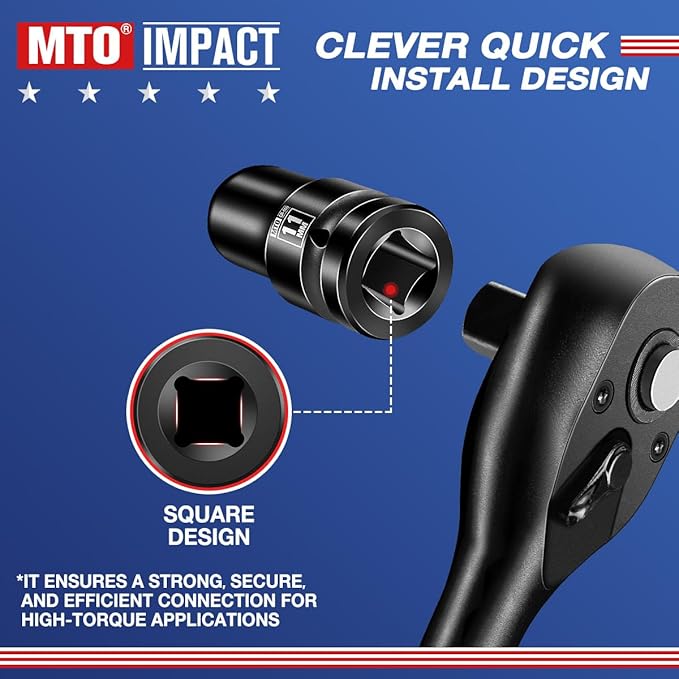MTO 1/2" Drive 11mm Shallow Impact Socket, 6-Point Metric Socket, CR-MO Steel & Anti-Corrosion Coating for Tight Spaces and Heavy-Duty Tasks