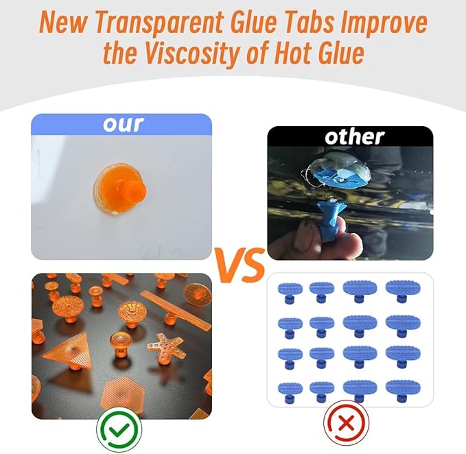 Super PDR 74PCS Car Dent Repair Kit, Small Dent Puller Kit, Adjustable Metal Dent Remover Tools with 58PCS High Viscosity Pull Tabs for Auto Body Large & Small Dents, Door Ding, Hail Damage