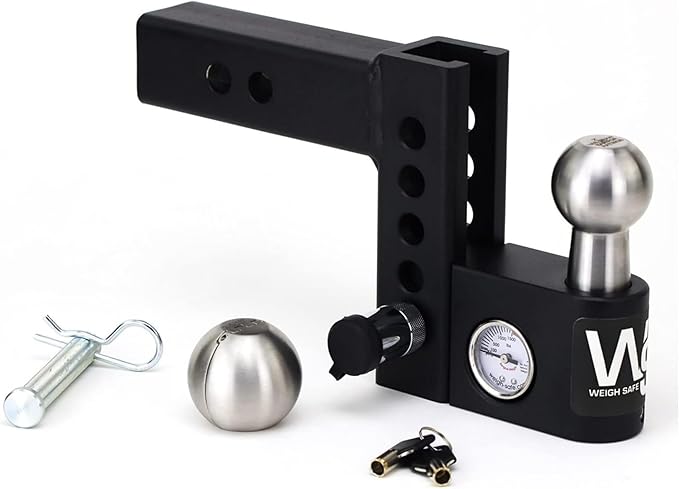 Weigh Safe Aero Hitch - Adjustable Trailer Hitch Ball Mount - 4" Drop Hitch for 2" Receiver - Premium Heavy Duty Steel Trailer Tow Hitch w/Built in Weight Scale for Anti Sway, 12,500 lbs GTW