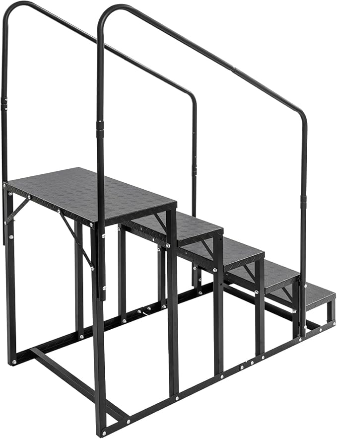 5-Step RV Steps with Handrail, Heavy Duty Carbon Steel Freestanding Outdoor Stairs for RV Camper Mobile Home Pool Hot Tub, Portable Staircase (5 Steps)