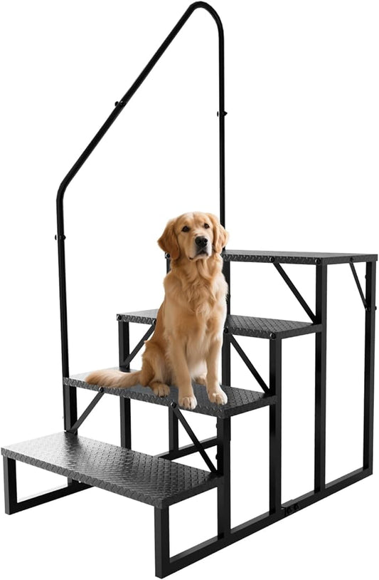 RV Steps with Handrail, 4 Step RV Stairs 660 lbs Load Capacity, Step Ladder with Anti-Slip Panel, Mobile Home Stairs for Travel Trailers