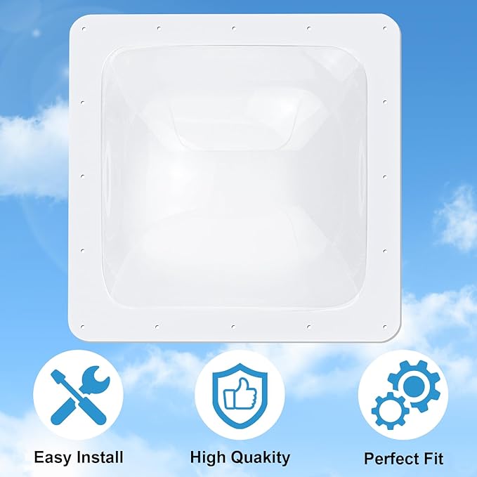 XMK RV Skylight Replacement,18" x 18" Skylight Outer Dome Fits All Standard 14" x 14" Openings,RV Skylight Cover for Camper Trailer Fifth Wheel Motorhome Shower/Roof,UV Block,Impact Resistant,Clear