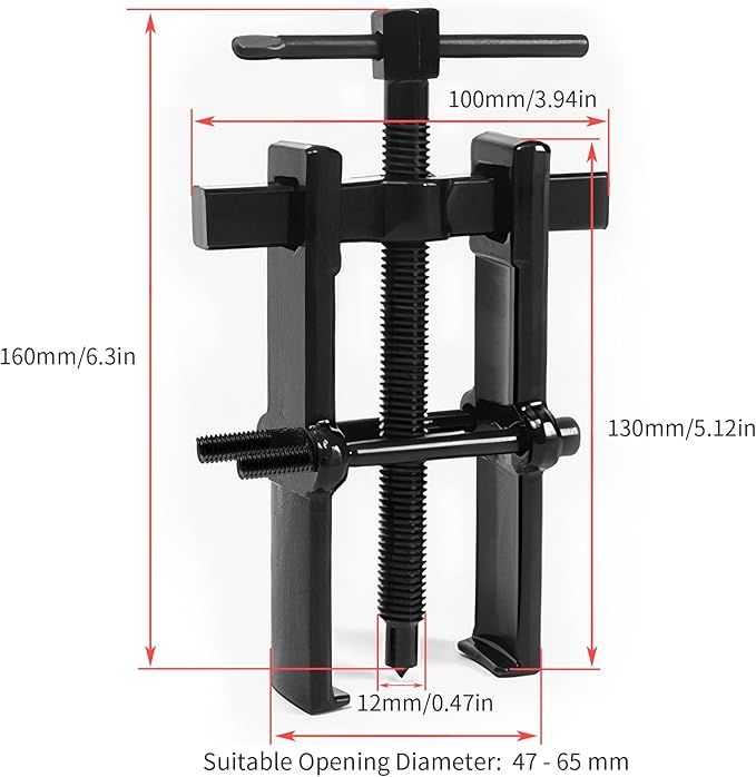 Beam 2 Jaw Puller 2.5" Universal Bearing Gear Pullers with 160mm T-Shaped Screw,High Carbon Steel Pullers,Adjuestable Pulley Removal Tool for Bearings/Flywheels/Pulleys Remove