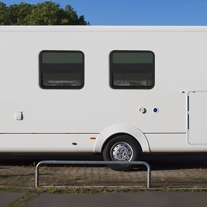 RV Window Teardrop Style 2Pack, 30" X 24" Universal RV Window Vertical Slide With 2 Trim Ring, Vertical Sliding Glass Window with Screen Window for Cargo, Horse Trailer (30" X 24"（2 pack）)