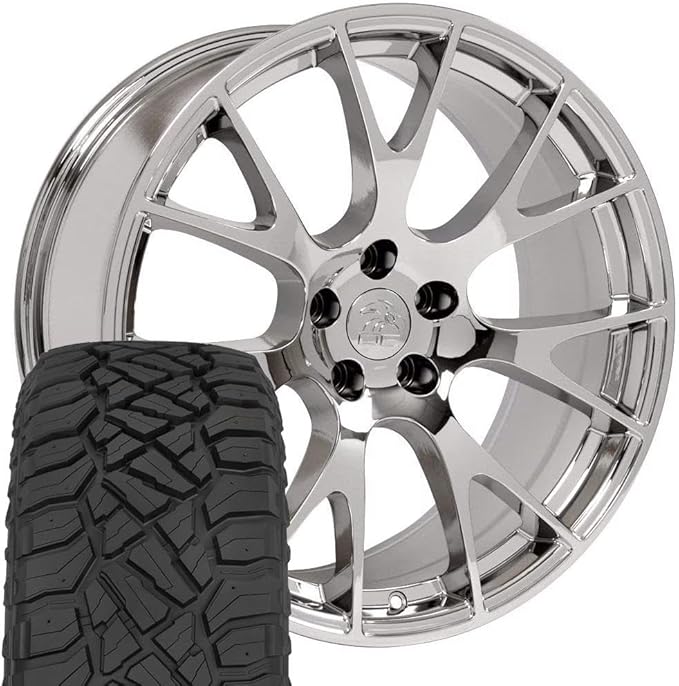 OE Wheels DG69 22 Inch Rims and Tires Fit Ram Hellcat Style 5x139.7 22x10 Chrome - TerraMax RT 33x12.50/22 (Set of 4)