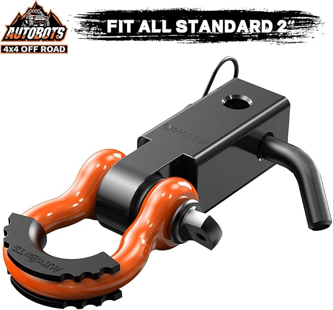 AUTOBOTS Tow Hitch Receiver 2", 45,000 Lbs Break Strength Shackle Hitch Receiver with 5/8" Screw Pin, 3/4 Shackle, Towing Accessories for Vehicle Trailer Recovery Off-Road Orange&Black
