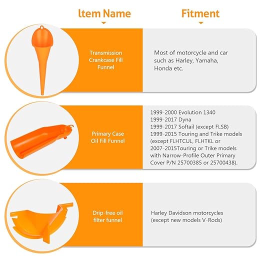 Oil Change Kit for Harley, 50Pcs O-Ring Primary Drain Plugs, Crankcase Fill Funnel, Primary Case and Drip Free Oil Filter Funnel, Oil Funnels Set for Harley Davidson Accessories