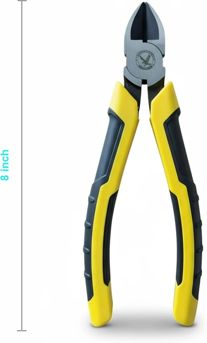 8-Inch Heavy Duty Diagonal Cutting Pliers, 50CrV Steel with 65HRC Hardened Cutting Edges, Bi-Material Anti-Slip Grip - Ideal for Electrical Wire, Cable & Metal Cutting