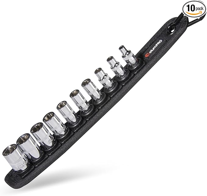 10PCS 1/4” Drive Standard Socket Set with Organizer Holder, Metric (4-13mm) 6 Point CR-V Steel Shallow Socket Set with Quick-Lock & Hanging Bracket for DIY, Repair & Mechanics