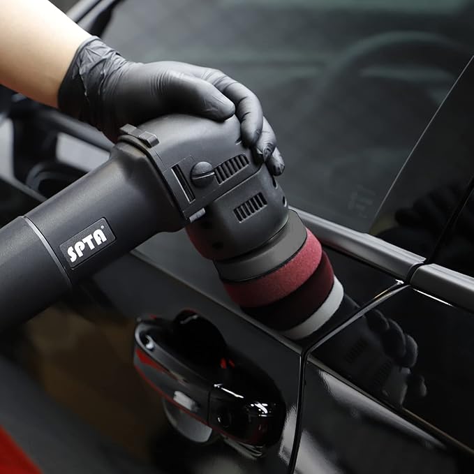 SPTA Mini Orbital Polisher - 3 Inch 10mm/780W Variable Speed Dual Action With Polishing Pads, Sanding Discs, Pad Conditioning Brush