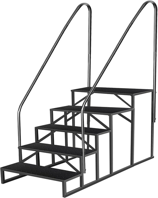 5 Step Ladder, Anti-Slip Hot Tub Steps with Handrail, Upgrade RV Step Stool, 660lbs Anti-Slip Mobile Home Stairs Porch Steps for Indoor Outdoor(2 handrails)