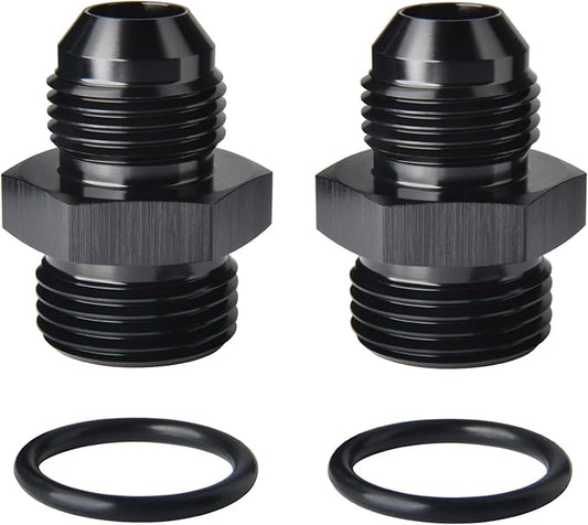 10AN Male Flare to 12AN ORB O-ring Boss Fuel Pump Rail Adapter Fitting Aluminum Black, Pack of 2