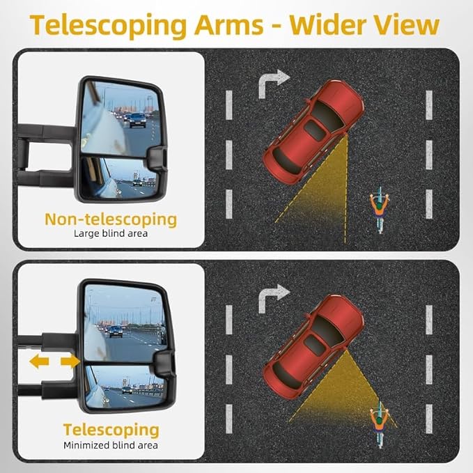 DWVO Towing Mirror Set of 2 Fits for 2007-2013 Chevy Silverado/Sierra/Tahoe/Suburban, Side Mirror with Power-Heated, LED Signal & Foldable Design, Direct Fit Rear View Mirror, Black