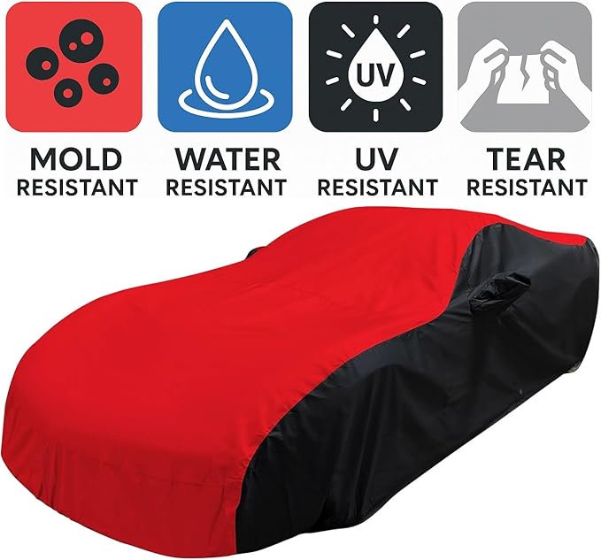 C6 Corvette Car Cover - Custom Fit Outdoor/Indoor Protection Ultraguard Plus 300 Denier Water Resistant for 2005-2013 C6, Z06, ZR1, Grand Sport Corvettes (Red/Black)