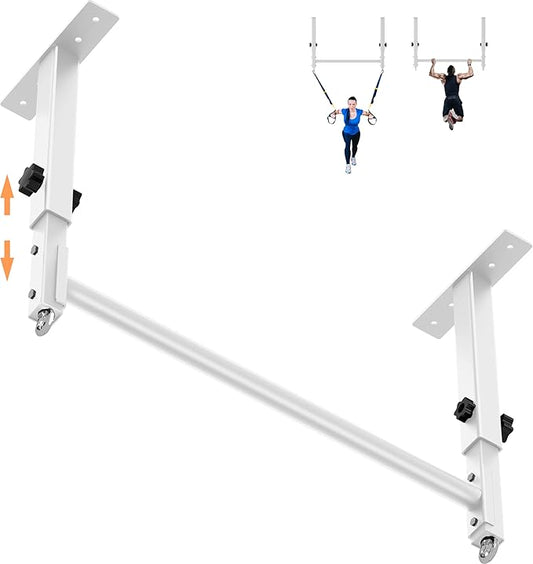 48" Ceiling Mount Pull Up Bar, Heavy Duty Multi-Grip Rafter Chin Up Bar for Garage/Basement/Backyard Ceiling Beam, Adjustable Height&Supports to 650 Lbs
