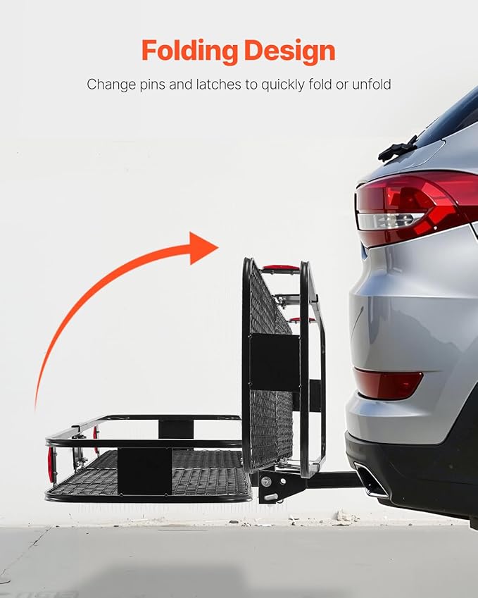 VEVOR 60" x 20" x 6" Hitch Cargo Carrier, 500 lbs Capacity with Cargo Net & Waterproof Cargo Bag, Folding Hitch Mount Cargo Carrier Basket with Hitch Lock for 2" Receiver, Fit for SUVs