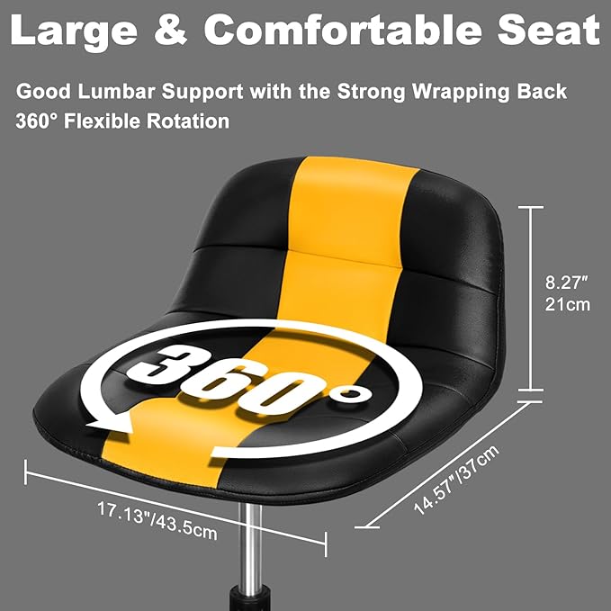 Rolling Shop Stool with Wheels, Adjustable Garage Mechanic Stool Seat Shop Roller Work Chair Mobile Rolling Seat with Tool Tray, 2 Cup Holders, 4" Casters, 350 LBS, Heavy-Duty,Yellow