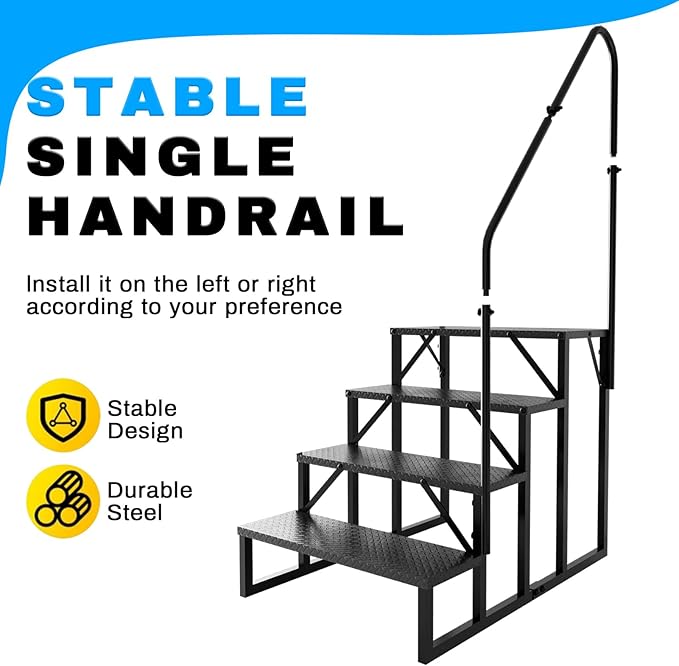 RV Stairs 4 Step Ladder, RV Steps Anti-Slip, Hot Tub Steps with Handrail, 660 lbs RV Ladder for 5th Wheel RV, Mobile Home Stairs
