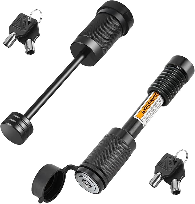 METOWARE Keyed Alike Trailer Hitch Lock Set, 5/8" Dia 3-1/2” Long Anti-Theft Hitch Lock Fits Class III IV Receiver, 1/4” Dia with 3-1/2" Span Traile Coupler Lock for Tow Boat RV Truck