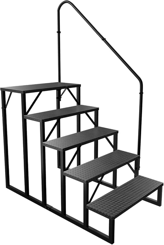 RV Stairs 5 Step, RV Steps Anti-Slip, Hot Tub Steps with Handrail, 660 lbs Hot Tub Steps Step Ladder for 5th Wheel RV, Mobile Home Stairs, REL-0402