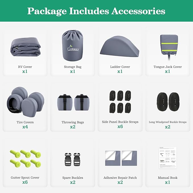 UIRWAY 600D Oxford RV Cover Travel Trailer 30-33ft, Upgraded Waterproof Camper Cover for Toy Hauler, Windproof Rip-Stop Heavy Duty RV Winter, Weatherproof & Anti-UV, 4 Tire Covers,Tongue Jack Cover