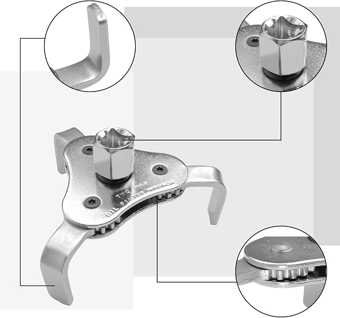 Universal Adjustable Oil Filter Wrench, Carbon Steel, 3-Jaw Design, 2.5-4.5 Inch Range, Suitable for Cars, Trucks, Motorcycles, Lawn Mowers