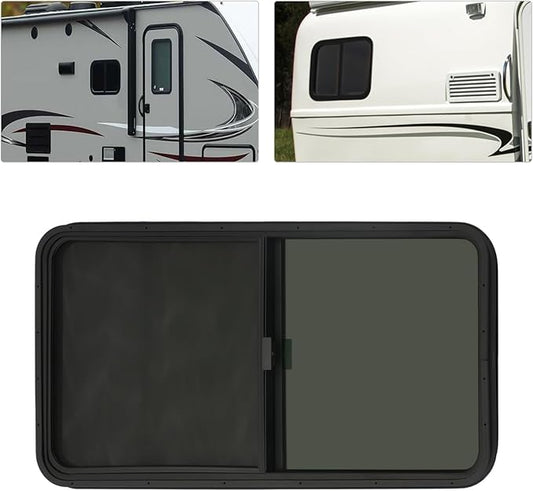 RV Window, Teardrop Horizontal Slide Black RV Window, Vertical Sliding RV Window 24" W X 20" H Horizontal Sliding Window Camper Trailer Window Horizontal Sliding Replacement Glass W/Trim Ring