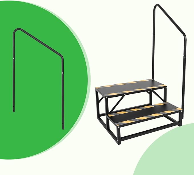 Assist Handrail for 2 and 3 RV Step Stairs,Hot Tub Steps with Handrail,Portable Step Ladder for Travel Trailer,Camper,Porch,Pet Stair,Outdoor Stairs with Non-Skid Tapes