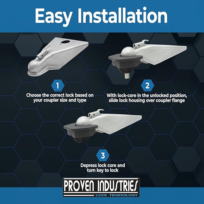 Proven Locks Model S175: Trailer Hitch Lock,Select for 2-inch or 2 5/16-Inch Coupler Size (2 5/16-Inch (Welded))