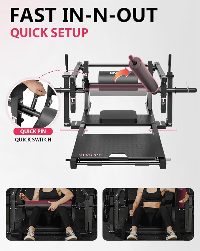 GMWD Hip Thrust Machine, 800LBS Plate-Loaded Glute Bridge Machine with Weight Holder, Heavy Duty Butt Exercise Equipment for Glute Muscles Building and Butt Shaping, Adjustable Footboard, Red