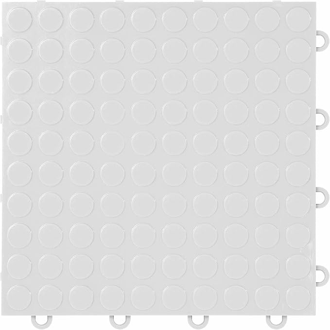 FlooringInc's Nitro 12"x12" Snap-Together Garage Flooring Tiles, Non-Slip Interlocking Plastic Floor Mat, Coin Pattern, Arctic White, 1 Tile, 1 Sq/Ft