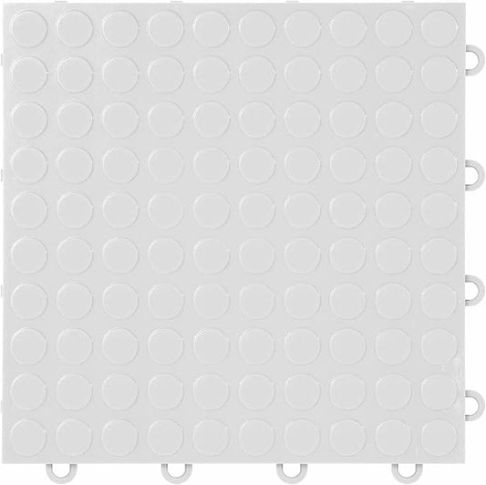 FlooringInc's Nitro 12"x12" Snap-Together Garage Flooring Tiles, Non-Slip Interlocking Plastic Floor Mat, Coin Pattern, Arctic White, 1 Tile, 1 Sq/Ft