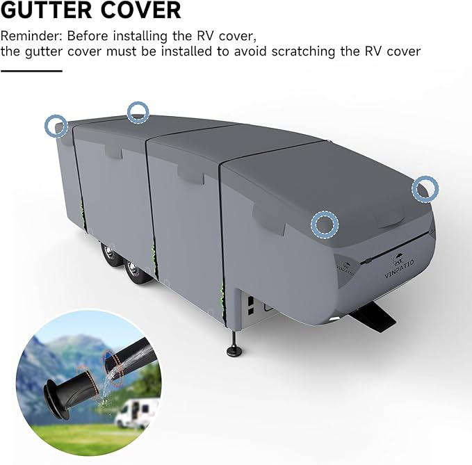 5th Wheel Cover Fits 34'-37': Extra-Thick 7 Layers Top, Heavy Duty Anti-UV Waterproof Fifth Wheel RV Cover, with 2 Pcs Windproof Extra Straps