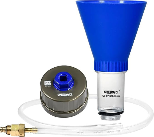 64mm Oil Filter Wrench, Drain Hose & Engine Oil Funnel for Toyota, Lexus and Scion 2.0-5.7L Engine Cartridge Style Oil Filter Remover Tool